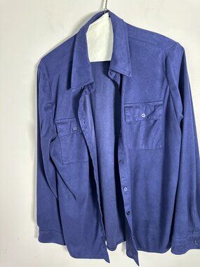 Like New Womens Chico's Button Up Shirt Top Blouse 1 Royal Blue EUC Suede Like
